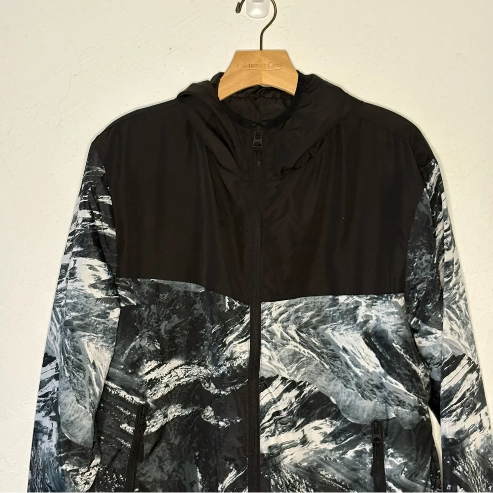 Brave Soul MJK Jacket Mens Size L Black Grey White Full Zip Pockets Hooded Lined